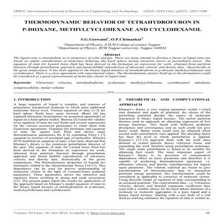 Thermodynamic behavior of tetrahydrofuron in p dioxane, methylcyclohexane and...