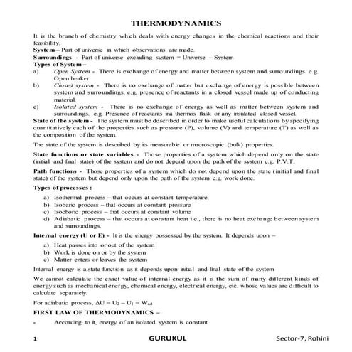 Thermodynamics notes