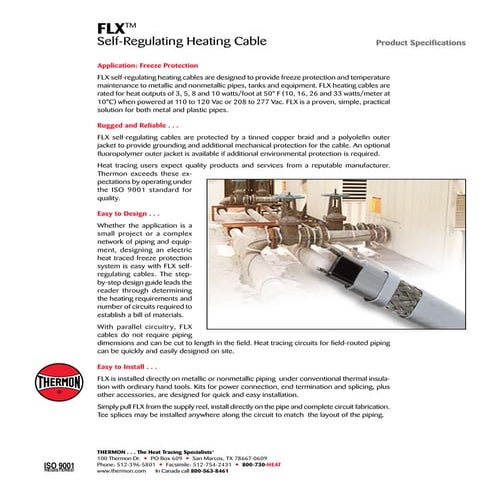 Thermon 8-FLX-2 Heat Tracing Cable - Spec Sheet | PDF