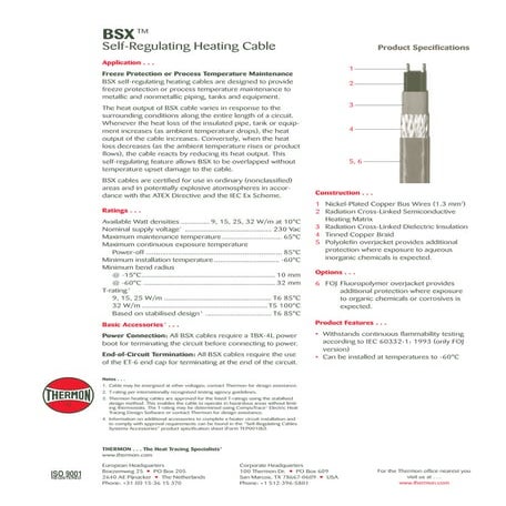 Thermon BSX Heat Tracing Cable - Spec Sheet | PDF