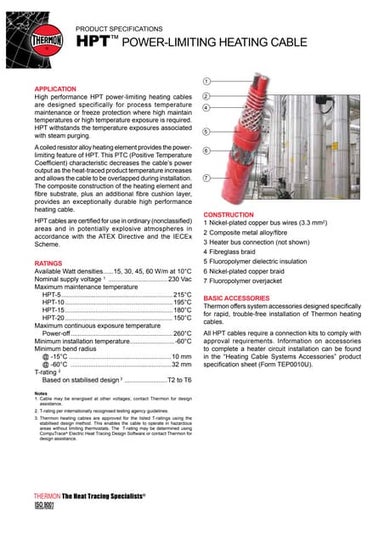 Thermon HPT Heat Tracing Cable - Spec Sheet