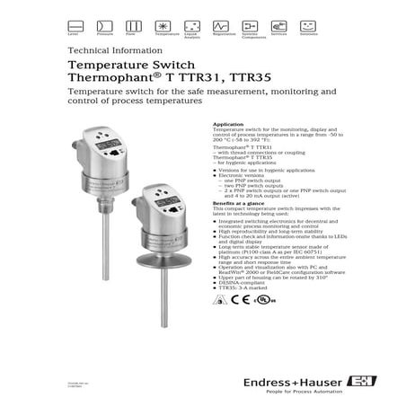 Thermophant t ttr31 ttr35 endress+hauser datasheet-temperature switch