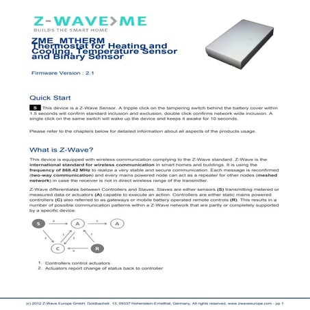 Thermostat with binary sensor input start guide