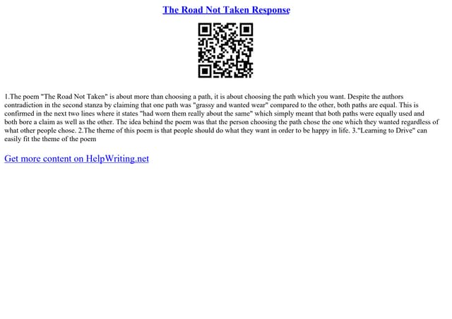 The Road Not Taken Response | PPT