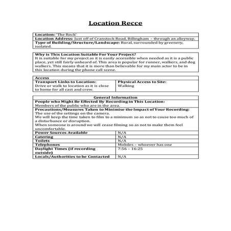 Location Recce | DOCX