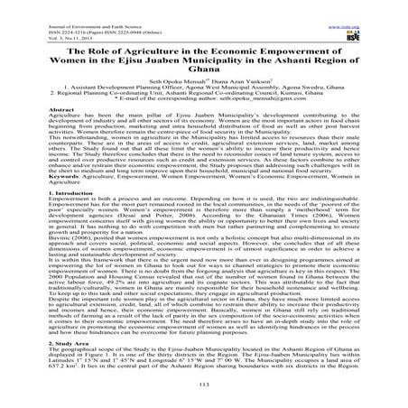 The role of agriculture in the economic empowerment of women in the ...