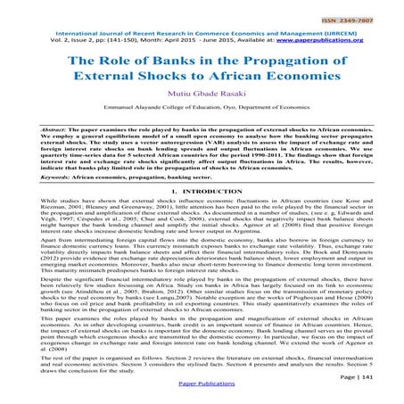 The Role of Banks in the Propagation of External Shocks to African Economies