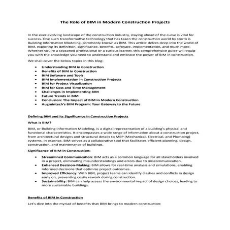 The Role of BIM in Modern Construction Projects