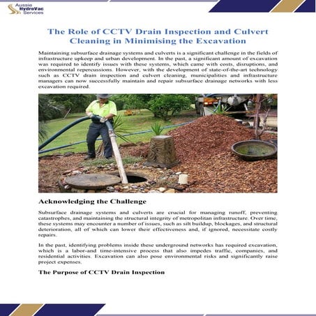 The Role of CCTV Drain Inspection and Culvert Cleaning in Minimising the Exca...
