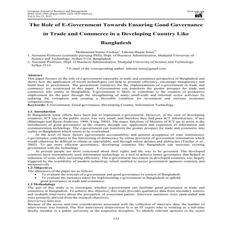 The role of e government towards ensuring good governance in trade and commer...