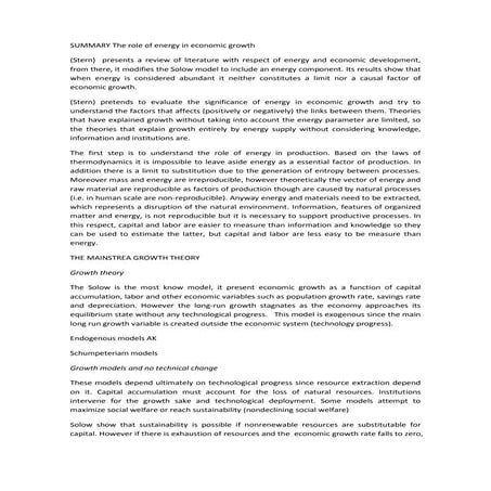 The role of energy in economic growth - Stern | PDF