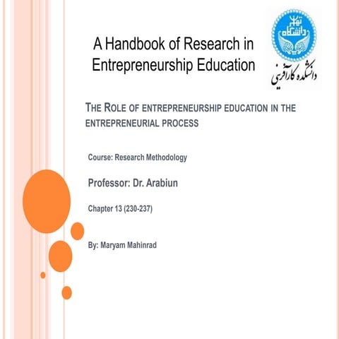 The role of entrepreneurship education in the entrepreneurial