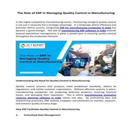 The Role of ERP in Managing Quality Control in Manufacturing