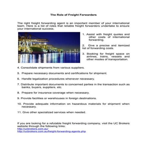 Roles of Freight Forwarders