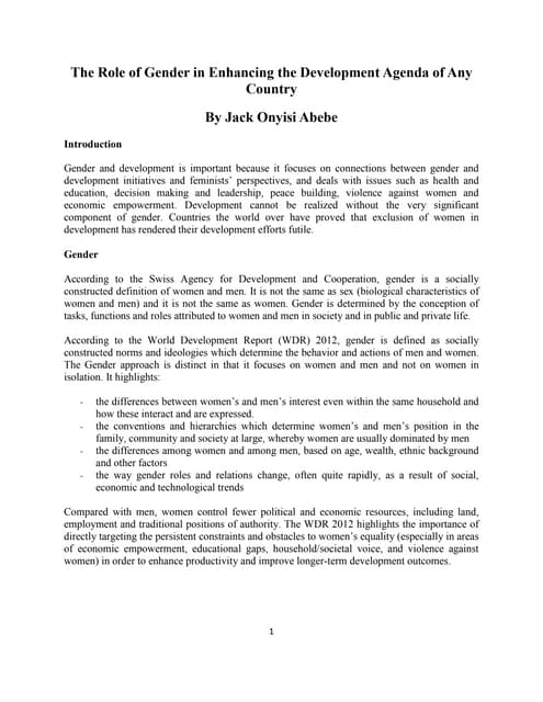 The role of gender in enhancing the development agenda
