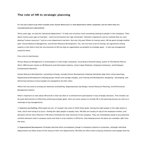 The role of hr in strategic planning