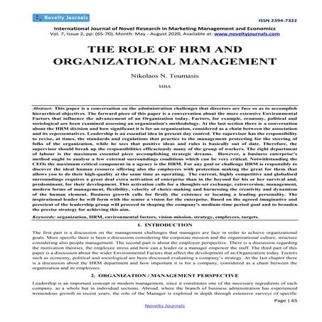 THE ROLE OF HRM AND ORGANIZATIONAL MANAGEMENT