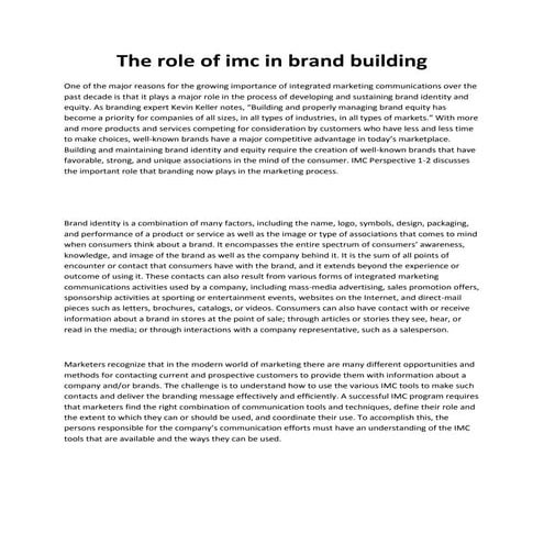 The role of imc in brand building