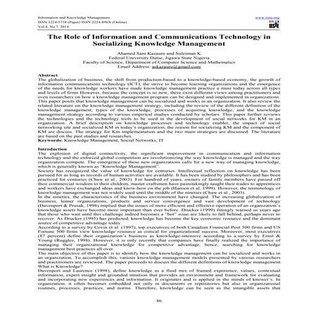 The role of information and communications technology in  socializing knowled...