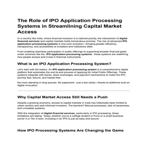The Role of IPO Application Processing Systems in Streamlining Capital ...