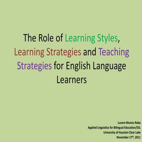 The Role of Learning Styles, Learning Strategies for ELLs