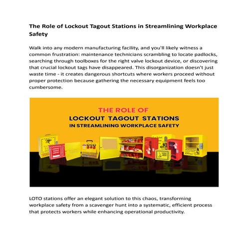 The Role of Lockout Tagout Stations in Streamlining Workplace Safety | PDF
