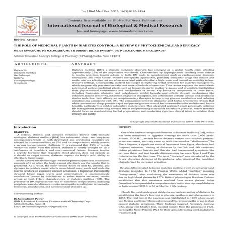 THE ROLE OF MEDICINAL PLANTS IN DIABETES CONTROL A REVIEW OF ...