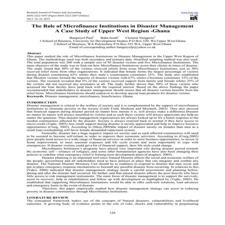 The role of microfinance institutions in disaster management