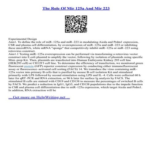 The Role Of Mir 125A And Mir 223