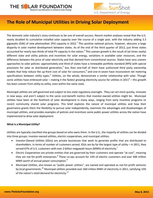 The Role of Municipal Utilities in ...