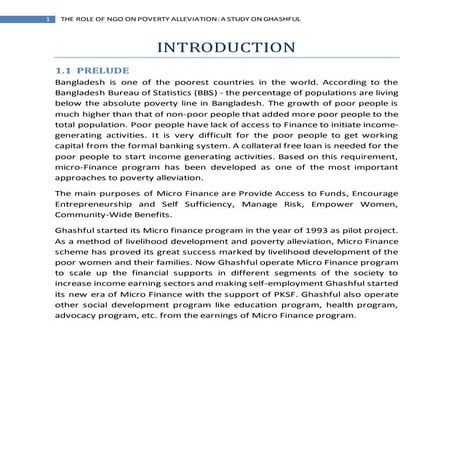 The Role of NGO on Poverty Alleviation a Study on Ghashful