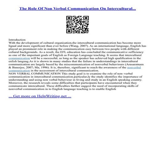 The Role Of Non Verbal Communication On Intercultural...