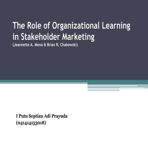 The role of organizational learning in stakeholder marketing