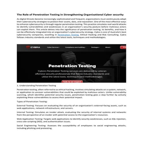 The Role of Penetration Testing in Strengthening Organizational Cyber securit...