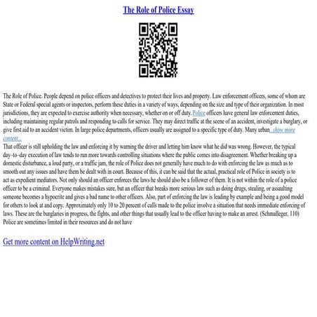 The Role Of Police Essay | PDF