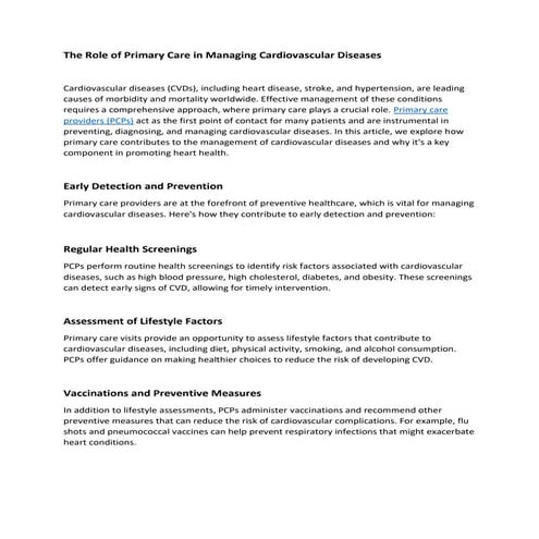 Primary Care's Role in Managing Chronic Diseases | DOC