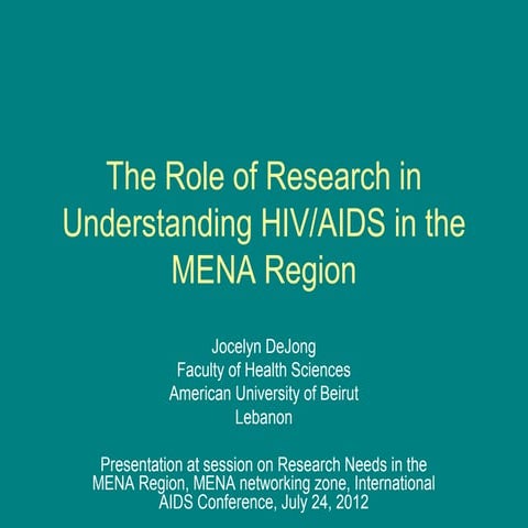 The role of research in understanding hivaids in the mena region