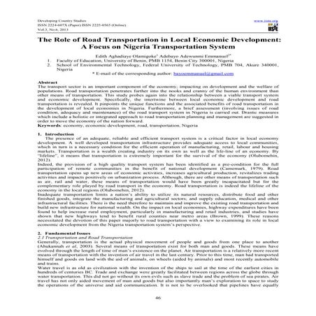 The role of road transportation in local economic development a focus ...