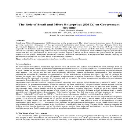 The role of small and micro enterprises (sm es) on government | PDF