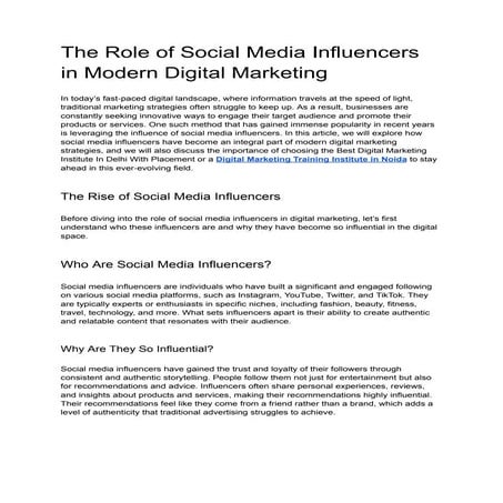 The Role of Social Media Influencers in Modern Digital Marketing | PDF