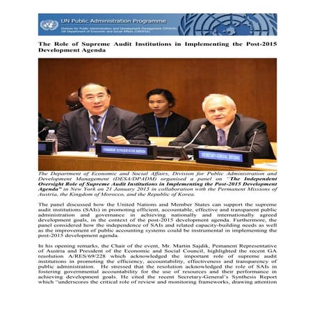 The role of supreme audit institutions in implementing the post 2015 developm...