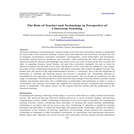 The role of teacher and technology in perspective of classroom teaching