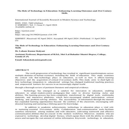 The Role of Technology in Education Enhancing Learning Outcomes and 21st Cent...