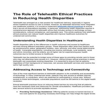 The Role of Telehealth Ethical Practices in Reducing Health Disparities(1) (1...