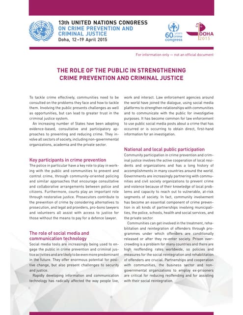 The role of the public in strengthening crime prevention and criminal justice