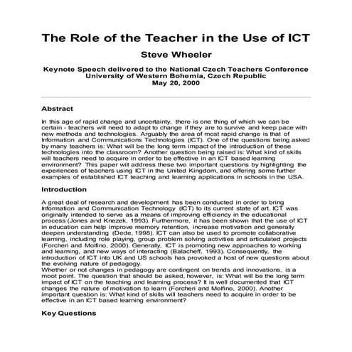 The role of the teacher in the use of ict