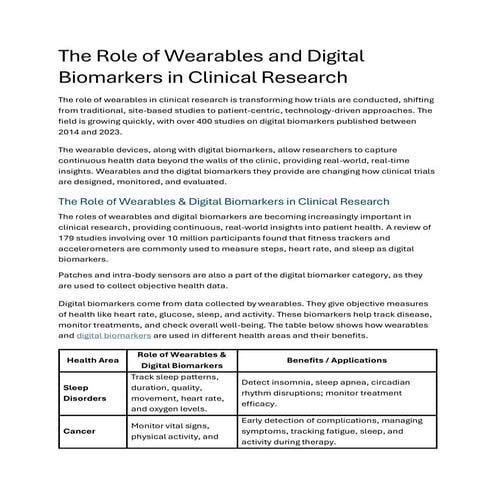 The Role of Wearables and Digital Biomarkers in Clinical Research | PDF