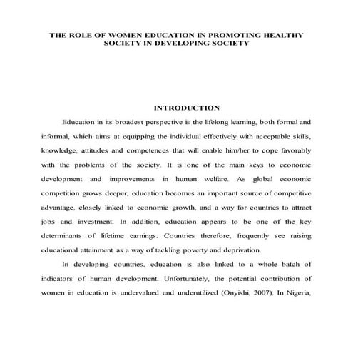 The role of women education in promoting healthy society | DOCX