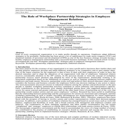 The role of workplace partnership strategies in employee management relations