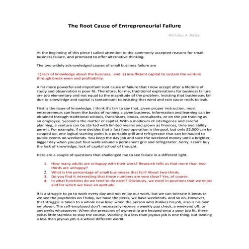 The Root Cause of Entrepreneurial Failure